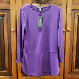 NWT Lauren Ralph Lauren Purple Keyhole Neck Long Sleeve Blouse Size Small